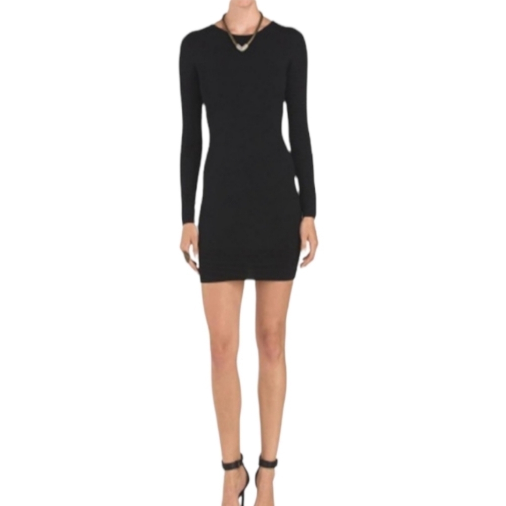 Torn by Ronny Kobo Nightingale Textured Ribbed Bodycon Black Long sleeve Dress M